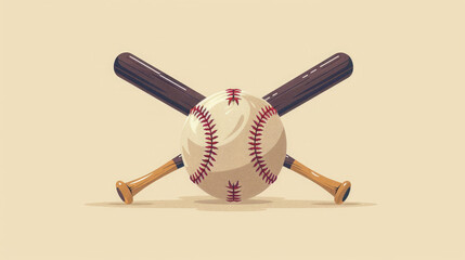 Illustration of Baseball with Crossed Bats