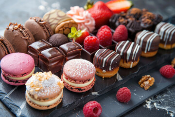 An exquisite gourmet dessert platter with a variety of delicacies
