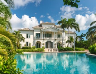 Fototapeta premium Luxury mansion house villa florida usa miami building with garden and pool. Traveling concepts