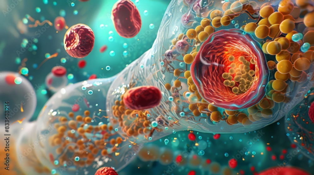 Poster an informative diagram showing the molecular structure of cholesterol and its role in cell membrane 