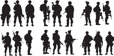 group of military peoples silhouette, soldier silhouettes Illustration