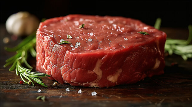 Thick Raw Beef Steak with Seasonings