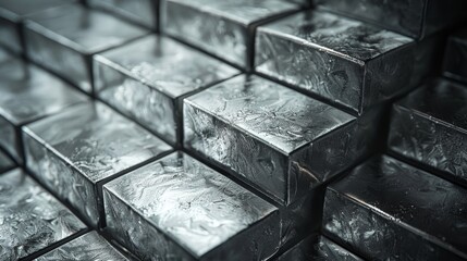 Shimmering gold bars arranged in a staircase, close-up view with financial charts backdrop, space for product advertisement text