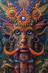 Obraz premium A colorful painting of an elephant with many different colors, AI