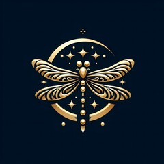 AI Generate of Luxury Dragonfly Logo Concept Stock Vector with Dark Black Background	
