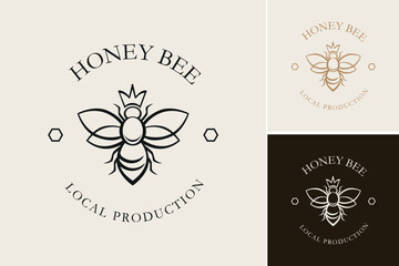 Bee logo design. Honey vector logo. Queen of bees