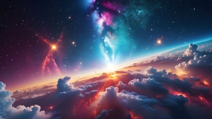 Colorful space galaxy cloud nebula. Stary night cosmos. Universe science astronomy. Supernova background wallpaper