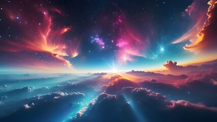 Naklejka premium Colorful space galaxy cloud nebula. Stary night cosmos. Universe science astronomy. Supernova background wallpaper