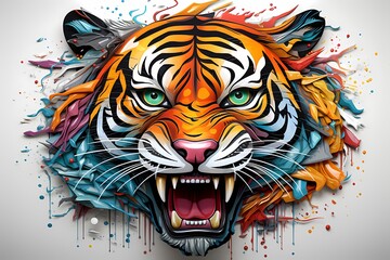 street graffiti design, colorful tiger graffiti