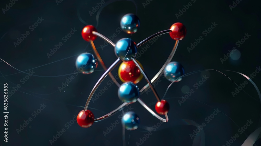 Wall mural lithium atom: illustrate the lithium atom, with 3 protons, 4 neutrons, and 3 electrons, and its use 