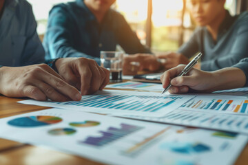 Fototapeta premium Business team meeting to analyze data charts for marketing plans and office profits.