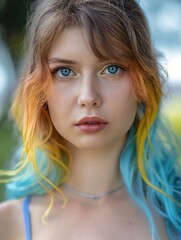Fototapeta premium Colorful Hair Portrait of Young Woman