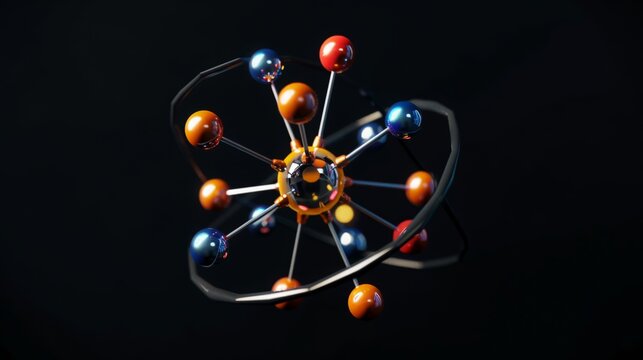 Silicon atom: Illustrate the silicon atom, with its 14 protons, 14 neutrons, and 14 electrons, and its importance in electronics and semiconductors.
