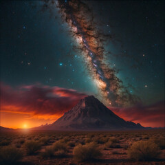 a volcano with a star like star in the sky Journey Through Shamanic & Galactic Landscapes Exploring