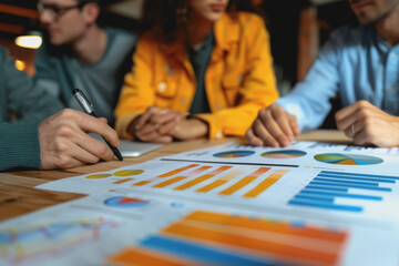 Fototapeta premium Business team meeting to analyze data charts for marketing plans and office profits.