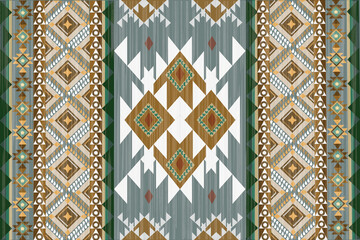 Rug Navajo tribal vector seamless pattern. Native American ornament. Ethnic South Western decor style. Ikat Boho geometric ornament. Vector seamless pattern. Mexican blanket, Woven carpet 