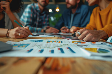 Fototapeta premium Business team meeting to analyze data charts for marketing plans and office profits.