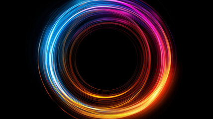 Vibrant red and blue energy flow in circular motion on a black background.