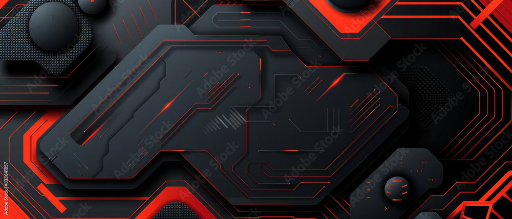 Poster bold black and red abstract geometric vector background with intricate shapes, ideal for copy showca