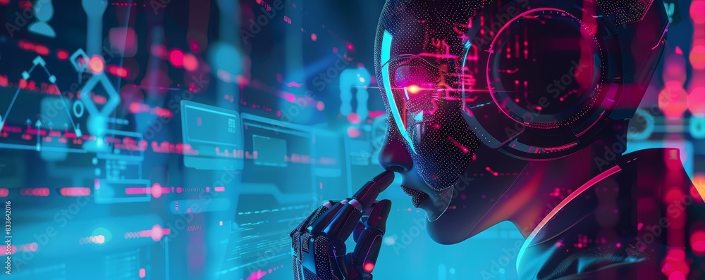 Aufkleber futuristic ai robot analyzing data, depicting artificial intelligence, technology, innovation, and d