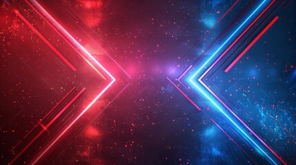 A vibrant red fills the left half of the presentation background, while a cool blue dominates the right. A glowing white frame encloses both sides