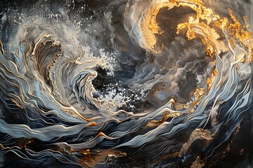 Ocean of liquid gold and silver waves