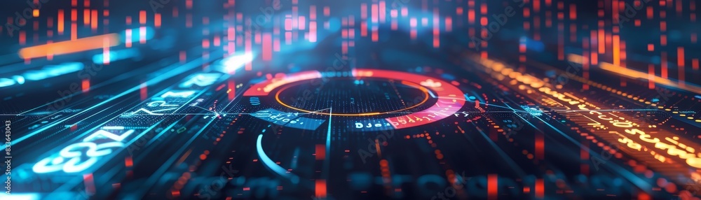 Poster futuristic digital interface with glowing data and holographic elements. high-tech background for te