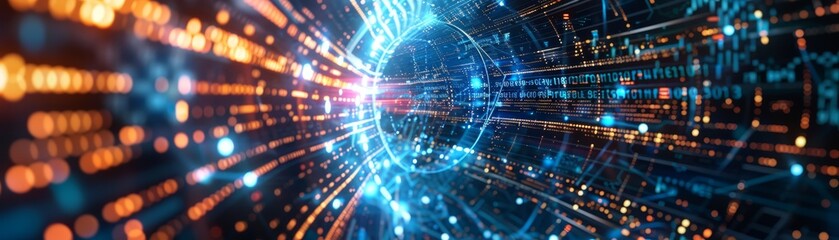 Futuristic digital network background with vibrant glowing lines and a central energy hub, depicting advanced technology and connectivity.