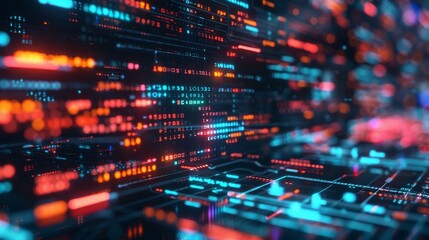Futuristic digital technology background with glowing data streams and dynamic elements, representing advanced data processing and cyber themes.