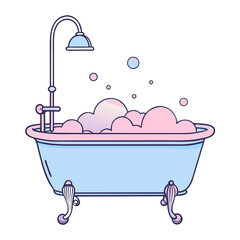 vector image of a bathtub filled with bubbles, emphasizing relaxation and bathroom fun.