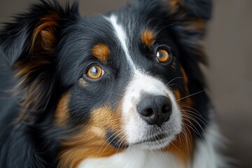 Fototapeta premium A close view of a Bernese mountain dog with striking, soulful eyes and detailed fur textures