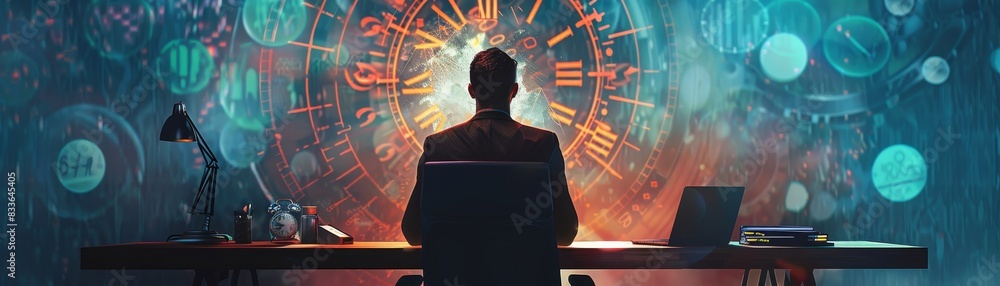 Poster silhouette of a person in front of an abstract digital interface, symbolizing technology, innovation