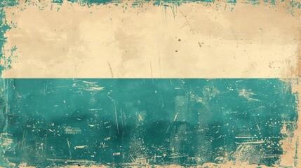 A classic vintage poster design. A warm beige background fades to a cool teal at the edges. Emanating from the center is a sunburst pattern in varying shades of green