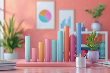 Obraz premium Graph charts that are models are inside the office. Show financial balance.