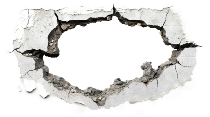 Hole breaking through white wall, cut out