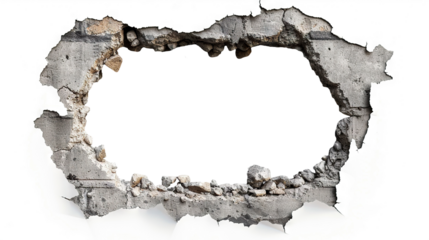 Hole breaking through white wall, cut out
