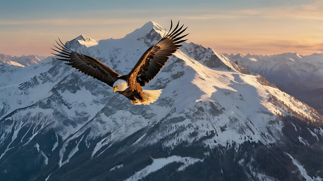 Eagle flying over the snow mountains