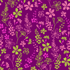 Little meadow buttercup flowers repeat pattern vector design. Millefleurs