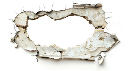 Hole breaking through white wall, cut out