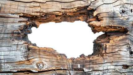 Hole breaking through a wooden wall, cut out