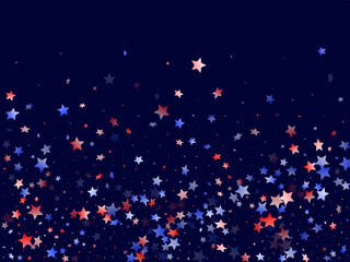 Flying red blue white star sparkles vector american patriotic background.