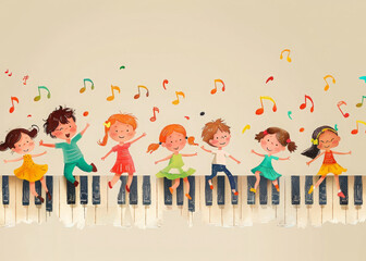 Happy Children Dancing on a Piano