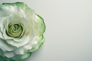 A white background with a vibrant white and green rose perfectly framed and ready for use as a copy space image - Powered by Adobe