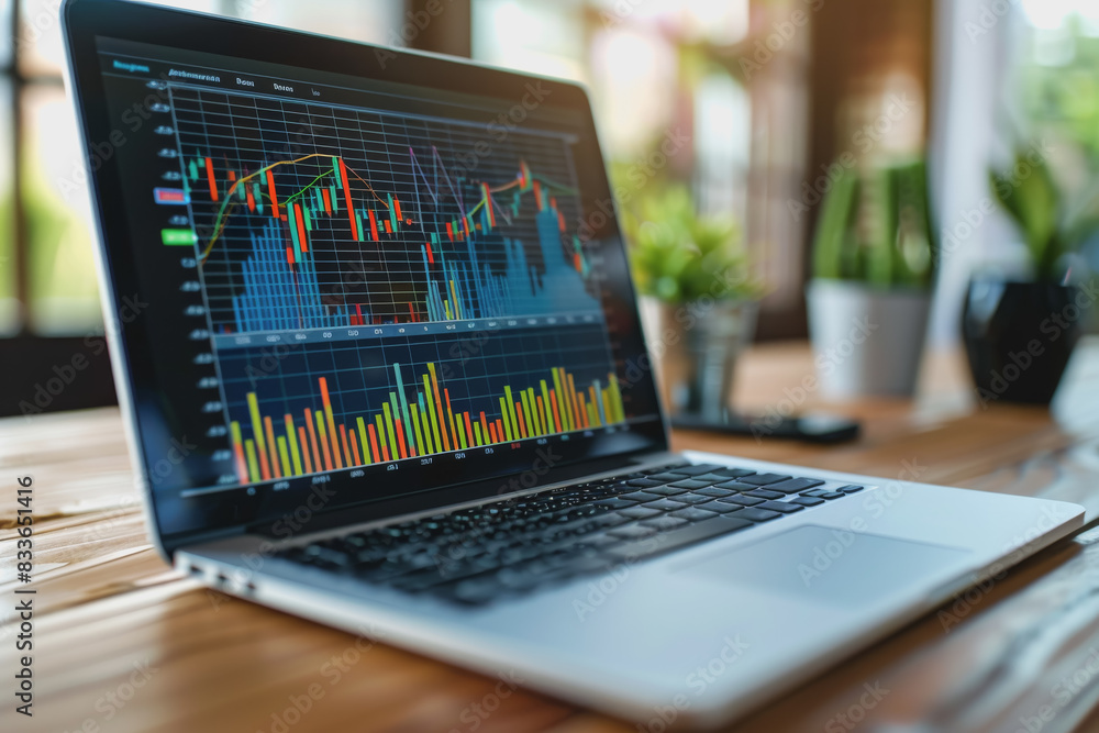 Poster screenshots of interactive quizzes or stock market graphs showing progress and success.