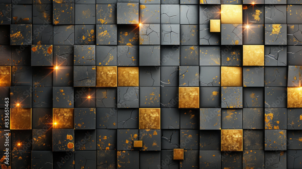 Wall mural Wallpaper. Background. Geometric pattern with glowing golden highlights