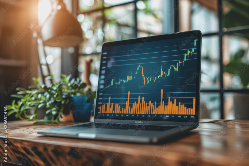 Poster screenshots of interactive quizzes or stock market graphs showing progress and success.