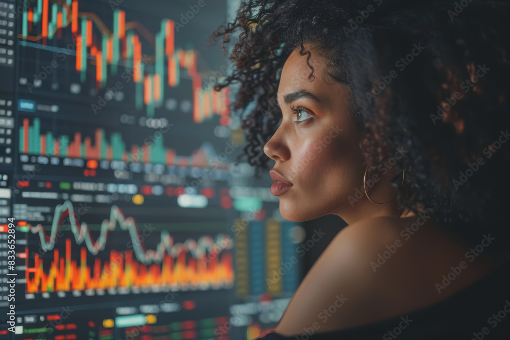 Poster screenshots of interactive quizzes or stock market graphs showing progress and success.