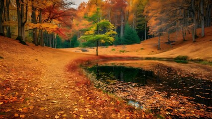 Silent Forest in spring with beautiful bright sun rays