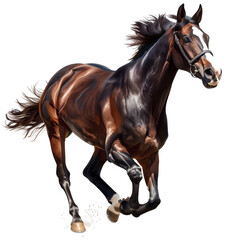 Obraz premium Majestic Brown Horse in Action, Isolated on a Transparent Background, Graphic Resource