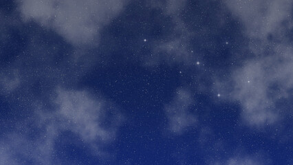 Dark blue night sky with clouds and stars. Copy space background.